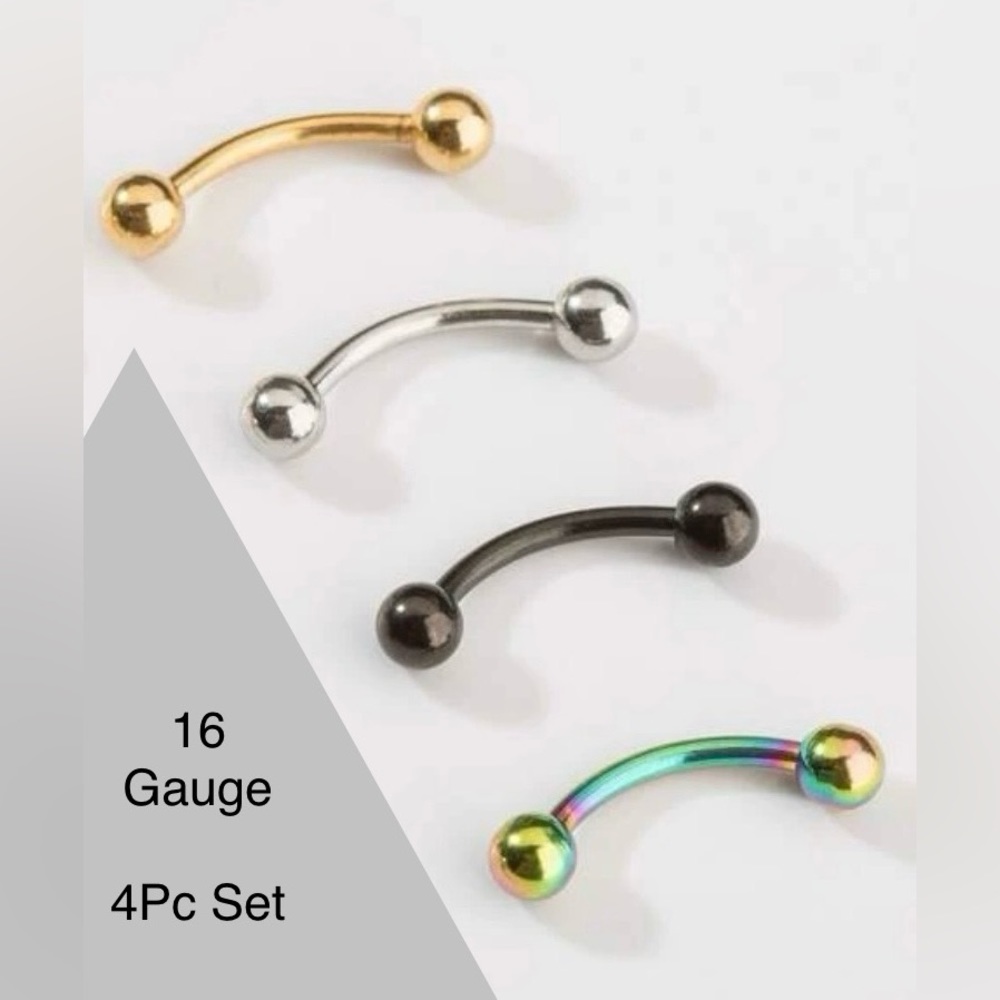 16g 4Pc Set Stainless Steel EYEBROW piercing NWT